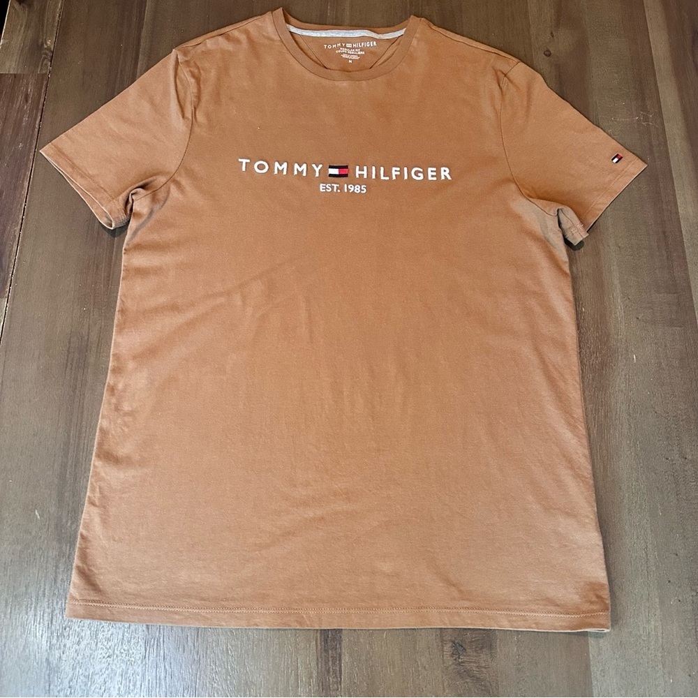 Embroidered Tommy logo T-shirt size M brown